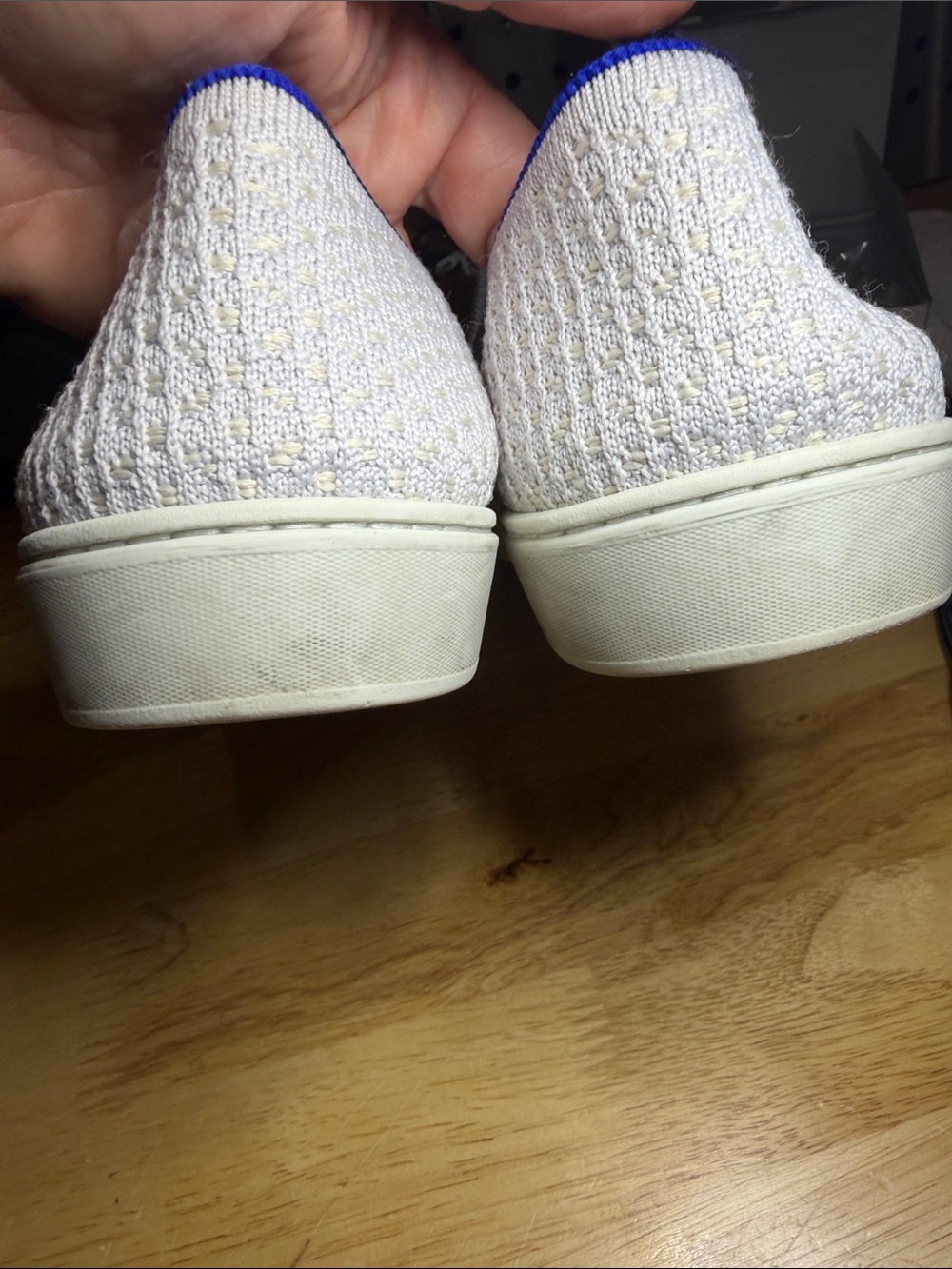 Rothy's cream Slip-On Knit Flats with Blue Heel Tab - Picture 6 of 10